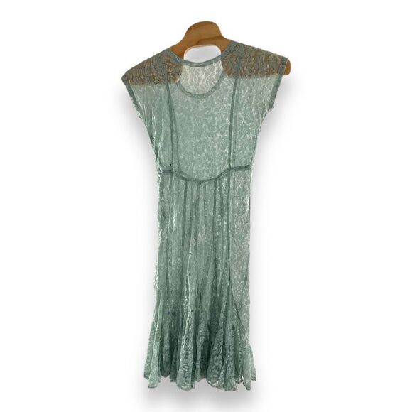 Vintage Women's Lace Sheer Crew Neck Midi A-Line Dress Green Size Medium - Picture 2 of 4
